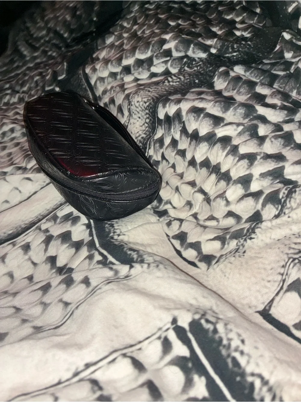 CHANEL Black Embossed Leather Sunglasses Case
